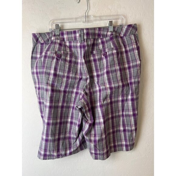 Lane Bryant Sz 20 Plaid Bermuda Shorts Purple Grey Plaid - Picture 4 of 10